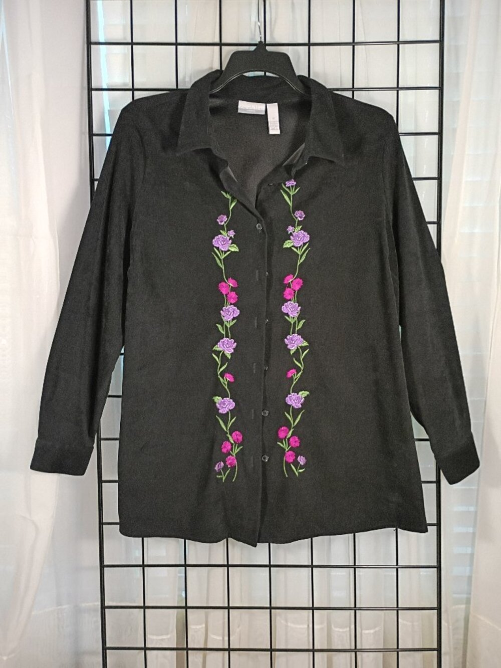 Cascade Blue Embroidered Floral Button-Front Jacket/Shirt Women's Size XL